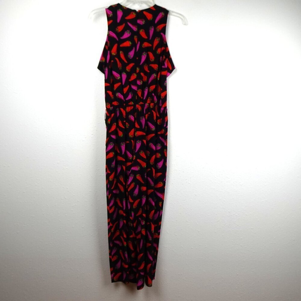 Kate Spade Silk Jumpsuit Size 0 Hot Pepper Print Cropped Black Multicolor - Picture 8 of 12
